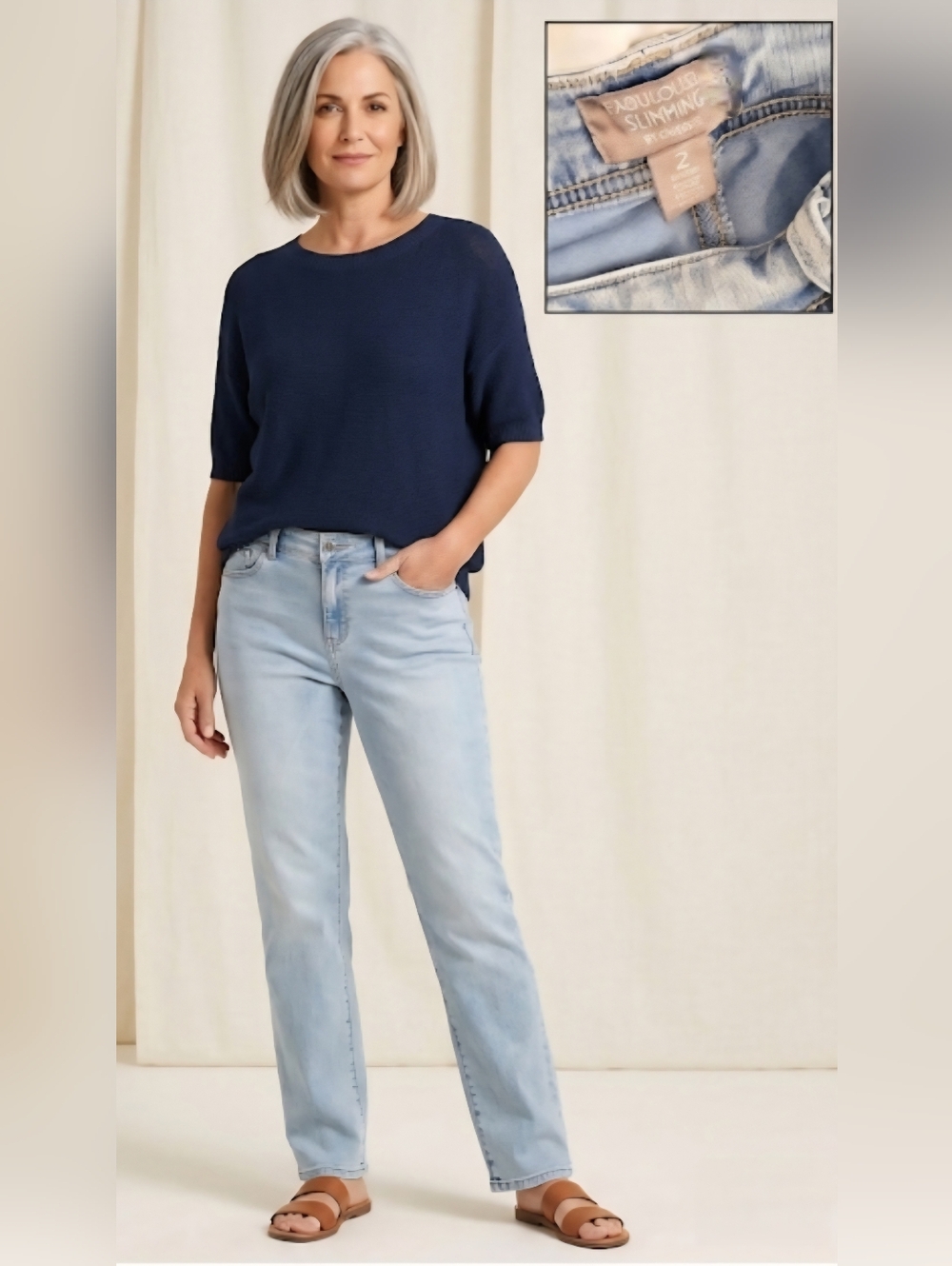 Chicos Fabulously Slimming Jeans 2 Short Light Wash Straight Leg Denim Womens Mi